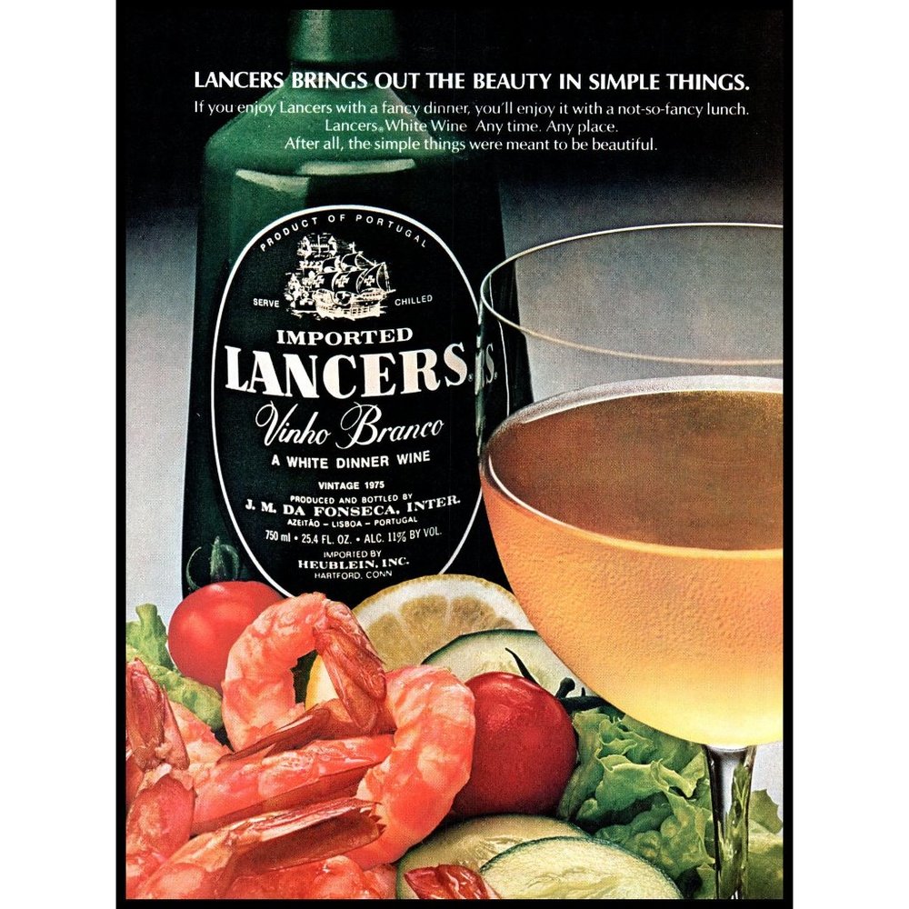 1977 Lancers White Dinner Wine Vintage Print Ad Chef's Salad Plate Shrimp Photo